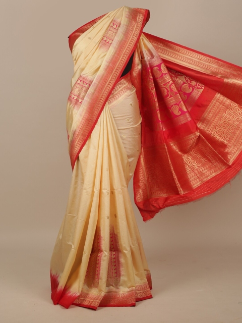 

Pothys Cream & Red Woven Design Jute Silk Saree