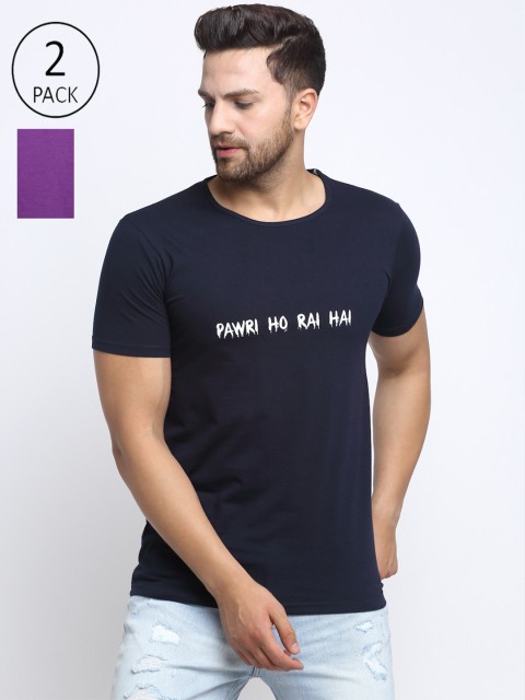

VIMAL JONNEY Men Pack Of 2 Navy Blue & Purple Printed T-shirt