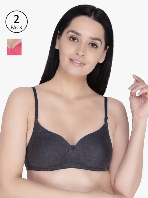 

Anoma Charcoal & Pink Set of 2 Full Coverage Heavily Padded T-shirt Bra