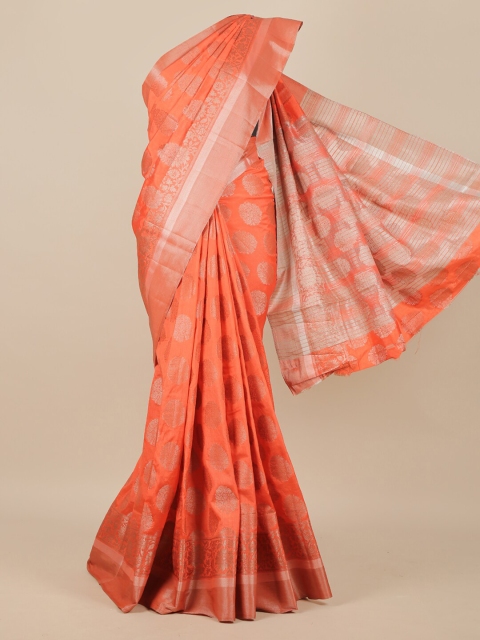

Pothys Peach & Silver-Toned Woven Design Zari Jute Silk Saree
