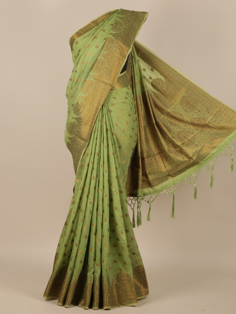 

Pothys Green & Gold-Toned Woven Design Zari Jute Silk Saree