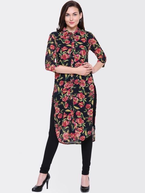 

Yaadleen Women Black Floral Printed Flared Sleeves Mirror Work Pathani Kurta