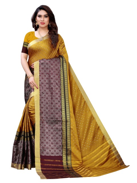 

KALINI Mustard & Magenta Woven Design Zari Art Silk Saree