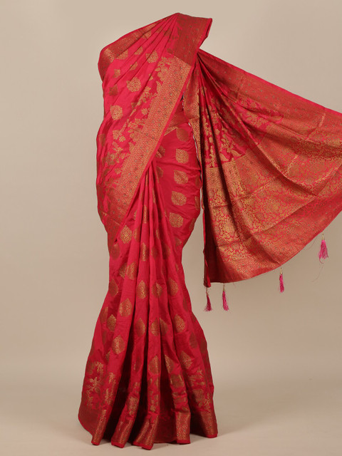 

Pothys Pink & Gold-Toned Ethnic Motifs Jute Silk Saree