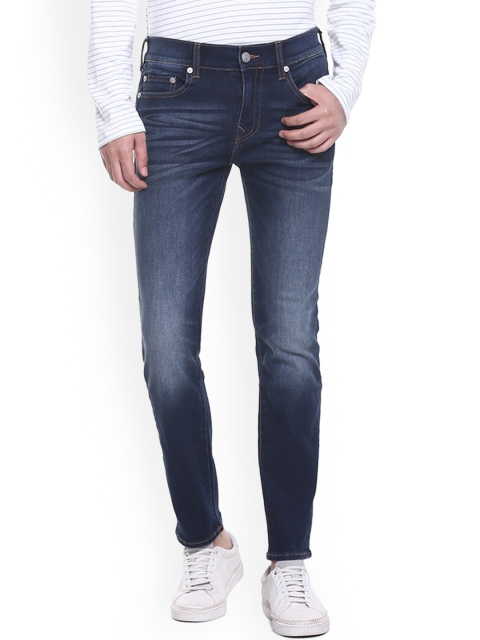

True Religion Men Blue Highly Distressed Light Fade Jeans