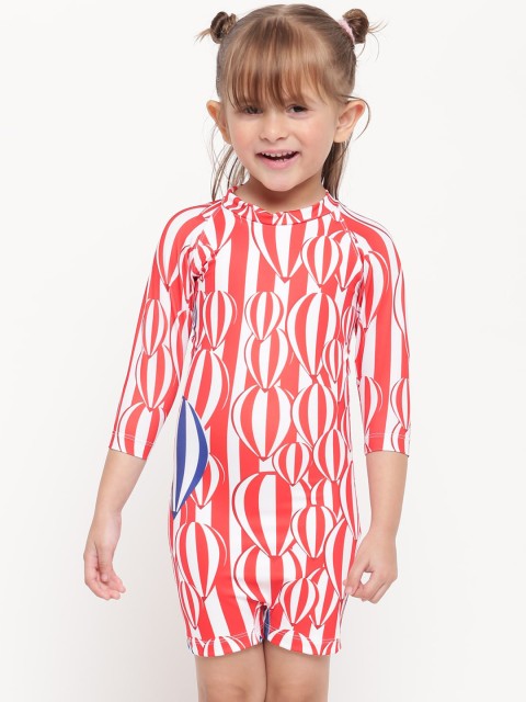 

iO Girls Red & White Printed Bodysuit