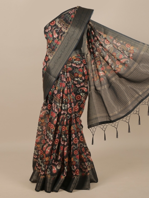 

Pothys Black & Red Floral Jute Silk Saree
