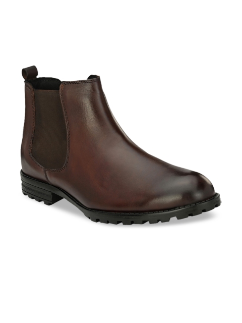 Hirels Men Brown Solid Leather Flat Boots