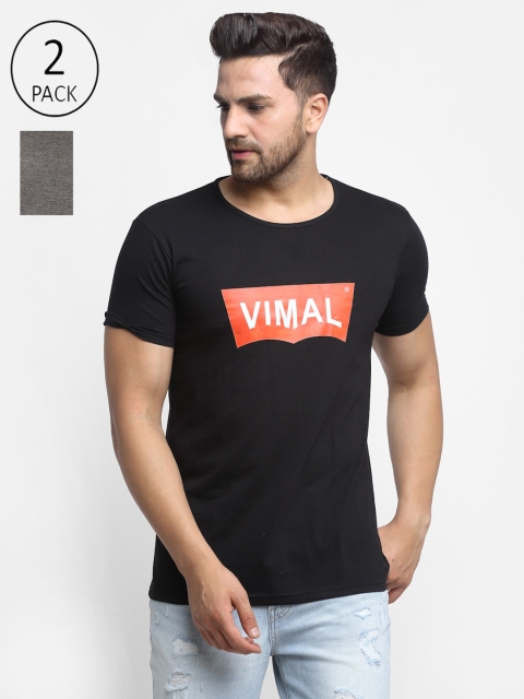 

VIMAL JONNEY Men Pack Of 2 Black & Grey Printed T-shirt