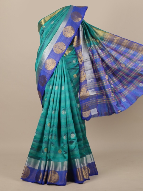 

Pothys Sea Green & Gold-Toned Ethnic Motifs Zari Jute Silk Saree