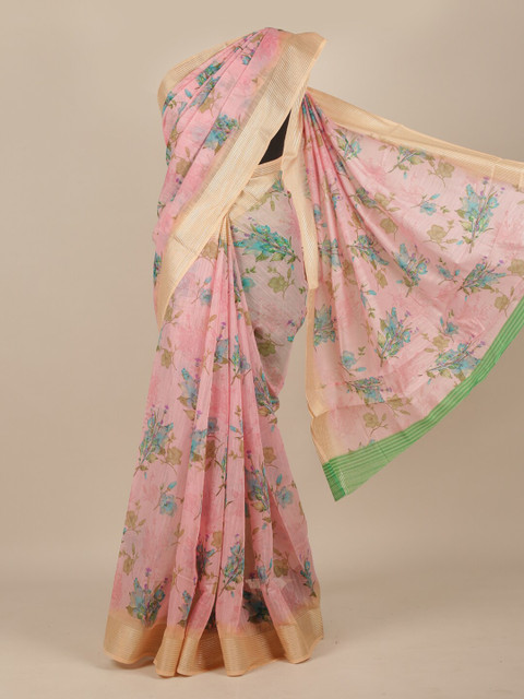 

Pothys Pink & Blue Floral Zari Saree