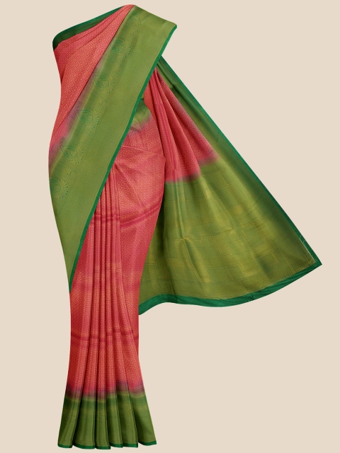

KLM Fashion Mall Pink & Green Woven Design Silk Blend Banarasi Saree
