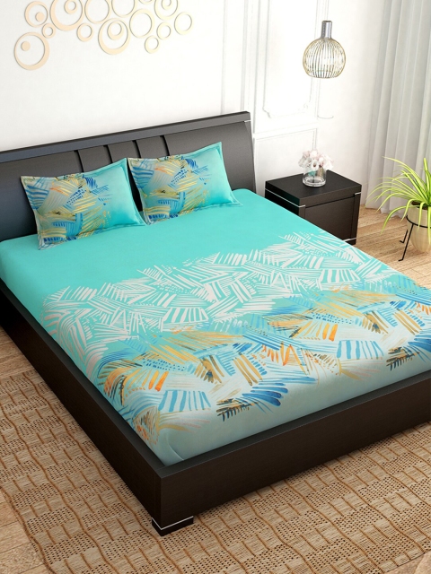 

PAVO Turquoise Blue & White 210 TC Pure Cotton King Bedsheet with 2 Pillow Covers