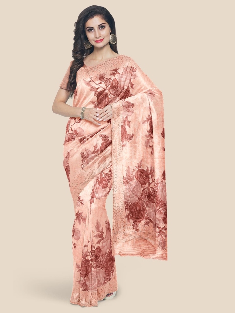 

Kalamandir Peach & Brown Floral Silk Blend Saree