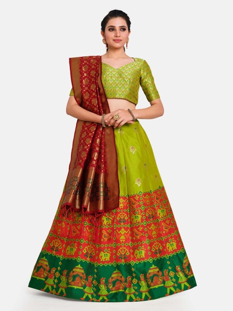 

MIMOSA Women Green & Red Semi-Stitched Lehenga & Unstitched Blouse With Dupatta