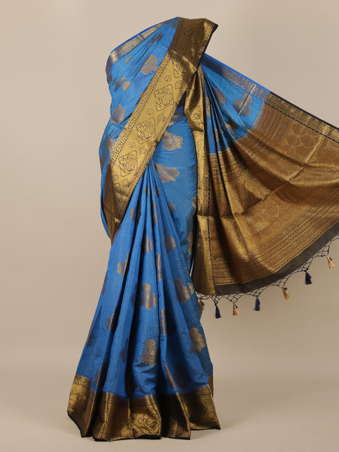 

Pothys Blue & Gold-Toned Woven Design Zari Jute Silk Saree