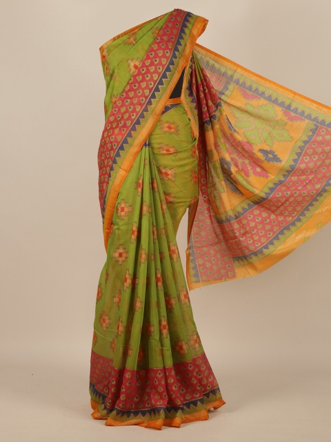 

Pothys Green & Red Ethnic Motifs Jute Silk Saree