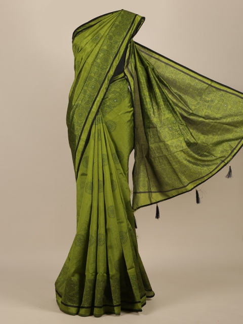 

Pothys Green & Black Cotton Blend Ethnic Motifs Saree