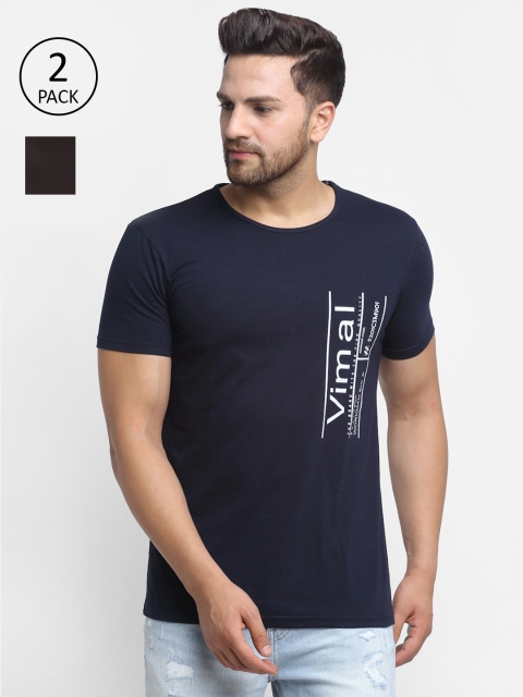 

VIMAL JONNEY Men Navy Blue & Black Typography 2 Printed T-shirt