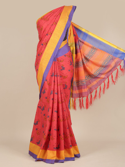 

Pothys Pink & Yellow Ethnic Motifs Pure Cotton Saree