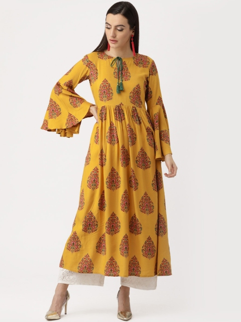 

Libas Women Yellow Ethnic Motifs Dyed Flared Sleeves Gotta Patti Anarkali Kurta