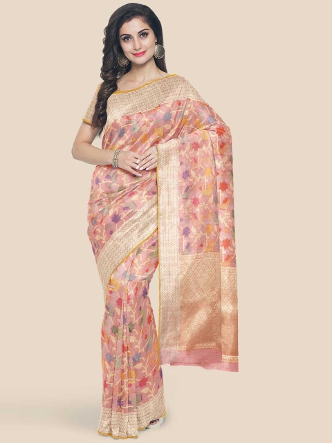 

KLM Fashion Mall Peach & Blue Woven Design Banarasi Saree