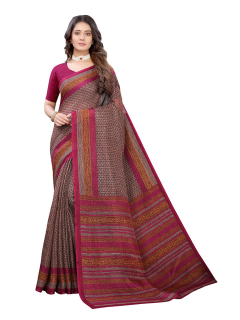 

KALINI Pink & Beige Floral Khadi Saree