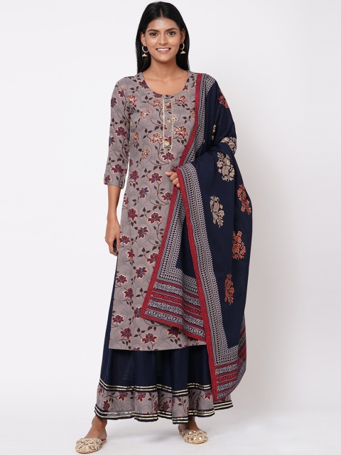

FASHOR Women Grey Ethnic Motifs Printed Gotta Patti Kurta with Skirt & With Dupatta