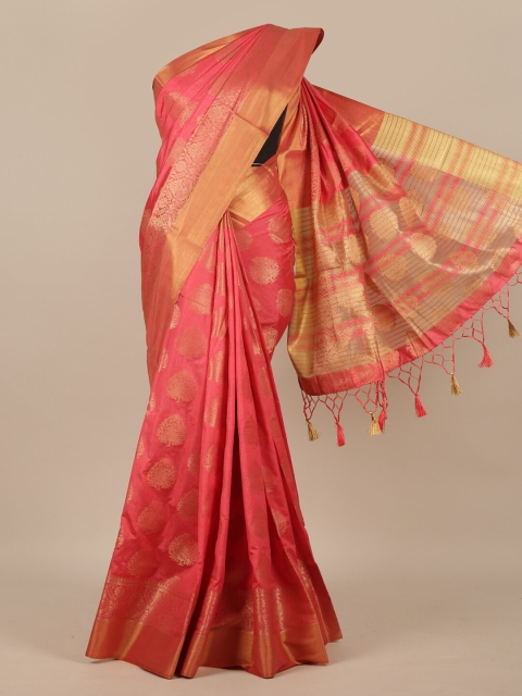 

Pothys Pink & Gold-Toned Woven Design Jute Silk Saree