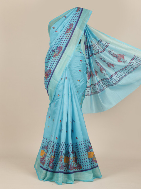 

Pothys Blue Floral Zari Pure Cotton Saree