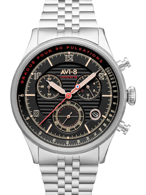 

AVI 8 Flyboy Men Black Dial & Silver Toned Stainless Steel Bracelet Style Straps Watch