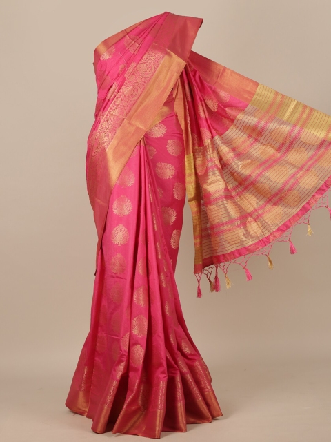 

Pothys Pink & Gold-Toned Woven Design Jute Silk Saree