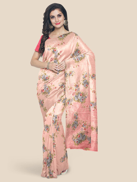 

Kalamandir Pink & Grey Floral Silk Blend Saree