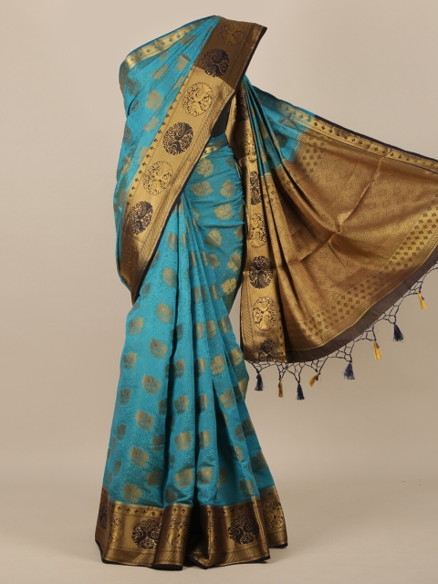 

Pothys Turquoise Blue & Gold-Toned Woven Design Zari Jute Silk Saree