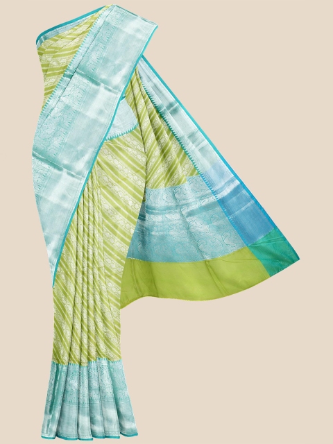 

KLM Fashion Mall Green & Turquoise Blue Woven Design Zari Chanderi Saree
