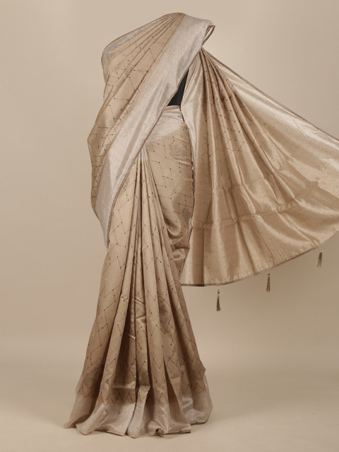 

Pothys Tan & Silver-Toned Printed Cotton Blend Saree