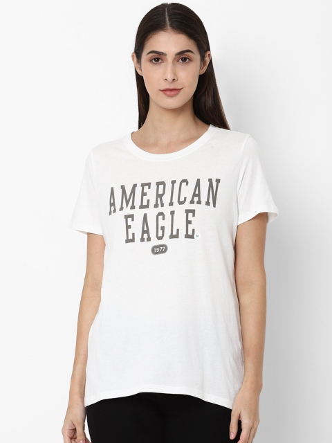 

AMERICAN EAGLE OUTFITTERS Women White Typography Printed Applique T-shirt