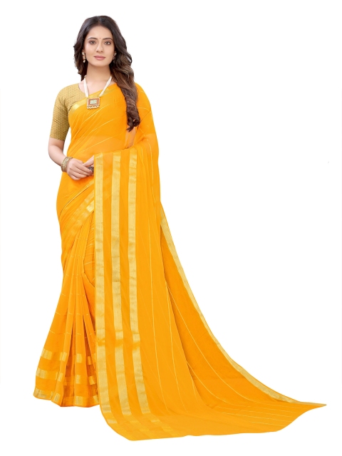 

KALINI Yellow Striped Pure Chiffon Saree