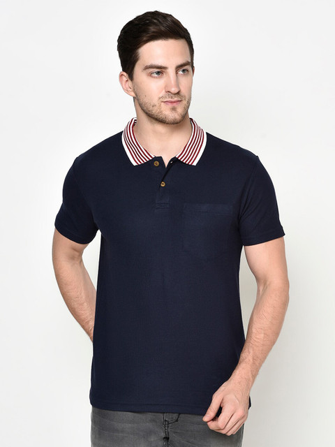 

ELEGANCE Men Navy Blue Polo Collar T-shirt