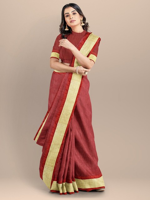 

BharatSthali Women Red Solid saree