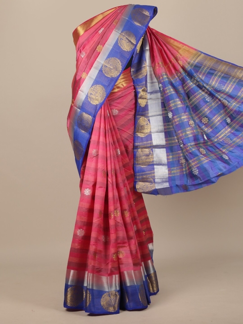 

Pothys Pink & Blue Ethnic Motifs Zari Jute Silk Saree