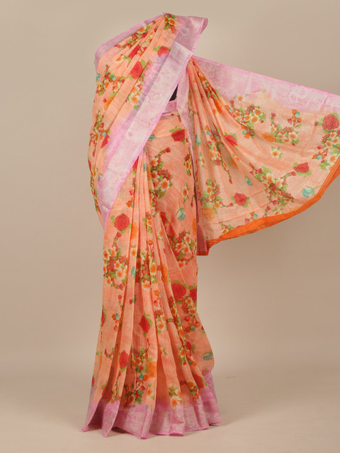

Pothys Orange & Pink Floral Saree