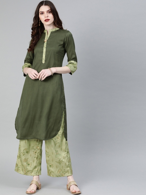

ZIYAA Women Green Panelled Kurta with Palazzos
