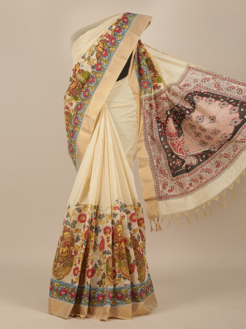 

Pothys Beige Floral Printed Pure Cotton Saree
