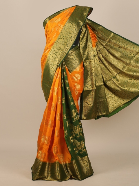 

Pothys Yellow & Green Woven Design Jute Silk Saree