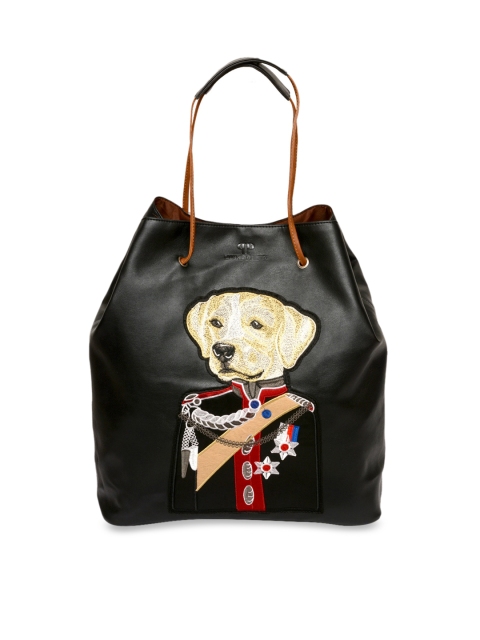 

Pink Potato Black Embellished Leather Swagger Applique Handheld Bag