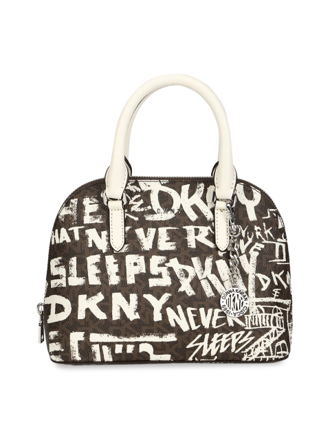 

DKNY Brown Typography Printed Leather Satchel Bag