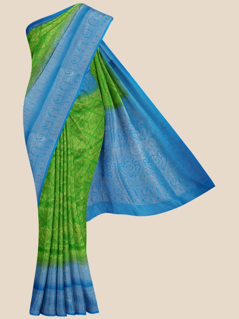 

KLM Fashion Mall Green Ethnic Motifs Zari Silk Blend Banarasi Saree