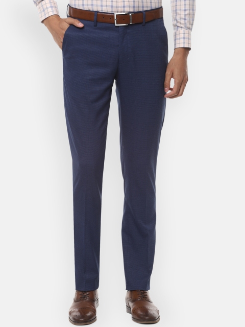 

Louis Philippe Men Navy Blue Textured Slim Fit Formal Trousers