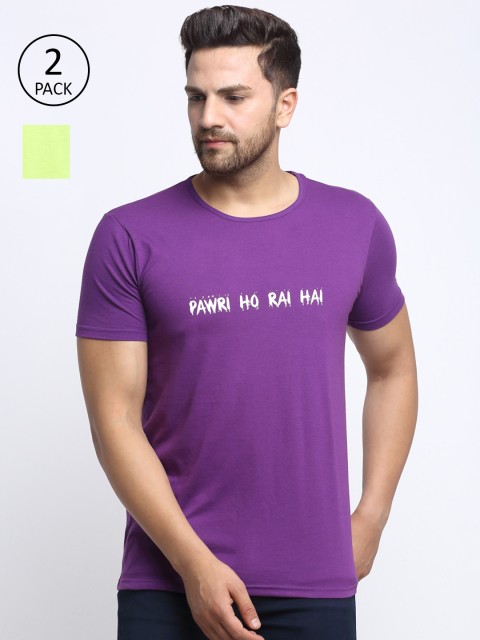 

VIMAL JONNEY Men Pack of 2 Purple & Lime Green Typography Printed T-shirt